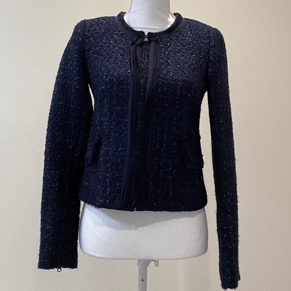 🆕 Rebecca Taylor Navy Sparkle Tweed Jacket Size 2